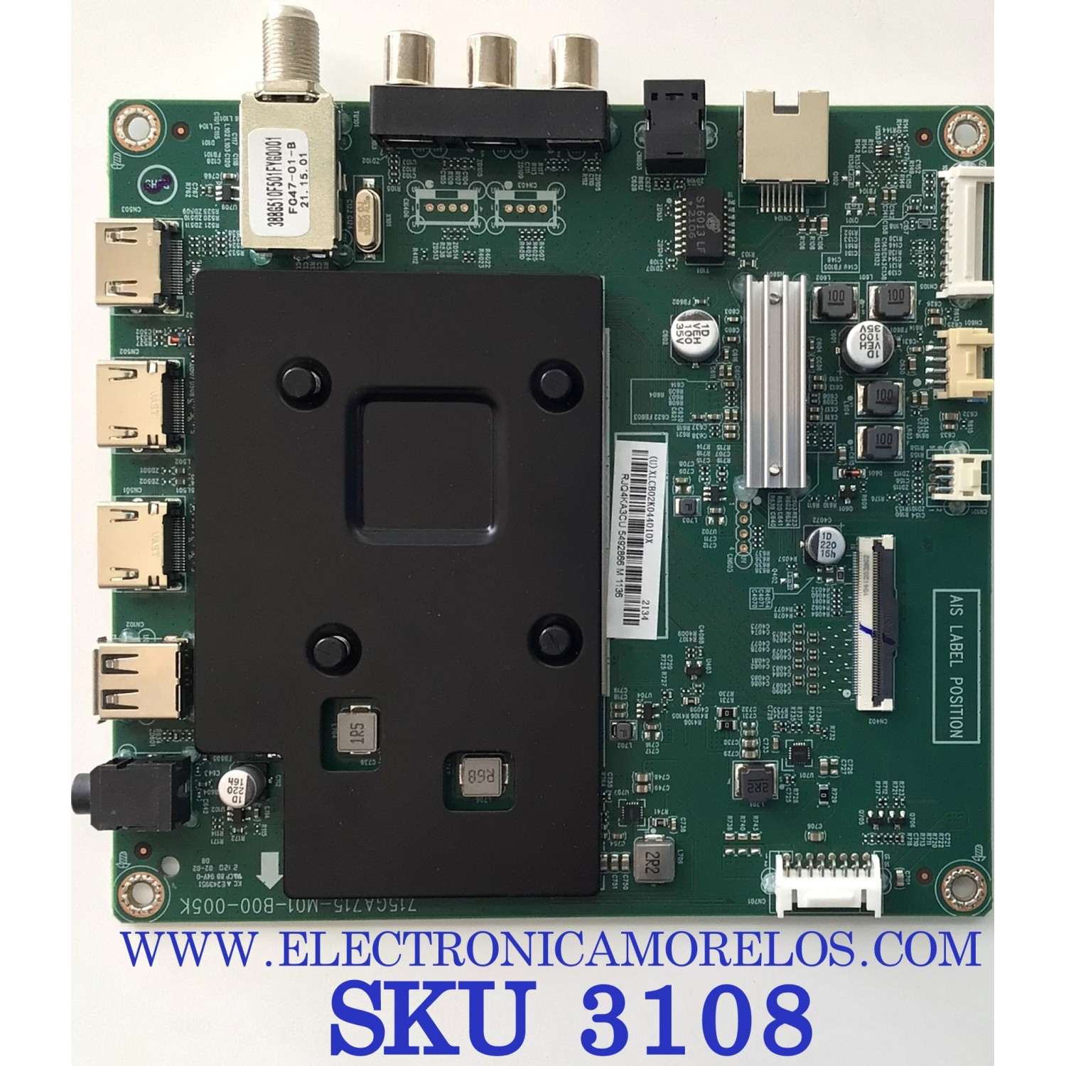 MAIN PARA SMART TV INSIGNIA 4K UHD / NUMERO DE PARTE XLCB02K044 / 715GA715-M01-B00-005K / (U)XLCB02K044010X / RJQ4KA3CU / 5492866 / PANEL TPT500B5-U2T01.D REV:S02BE / DISPLAY CV500U2-T01 / MODELO NS-50F301NA22